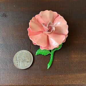 Vintage 60s Large Pink Enamel Flower Brooch Pin